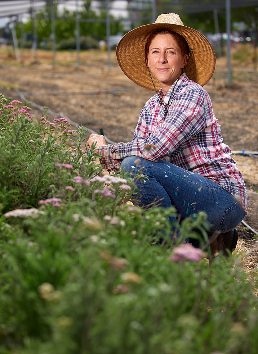Farmer Posing with Flowers at Sacramento Farm