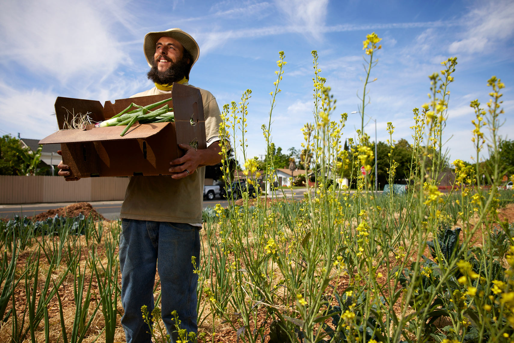 Farmer Nelson Hawkins Holding Box of Vegetables