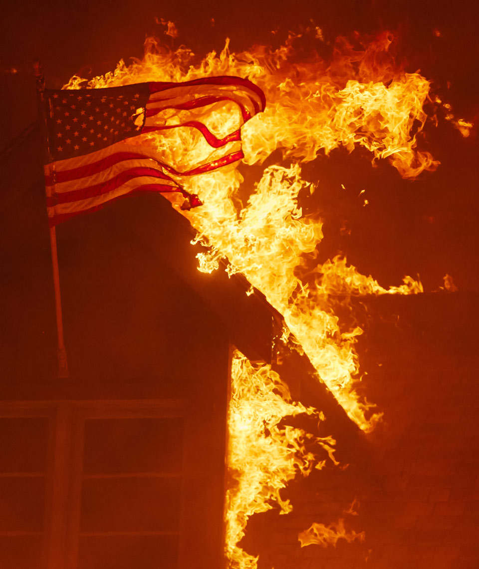 American Flag Burns in Caldor Fire