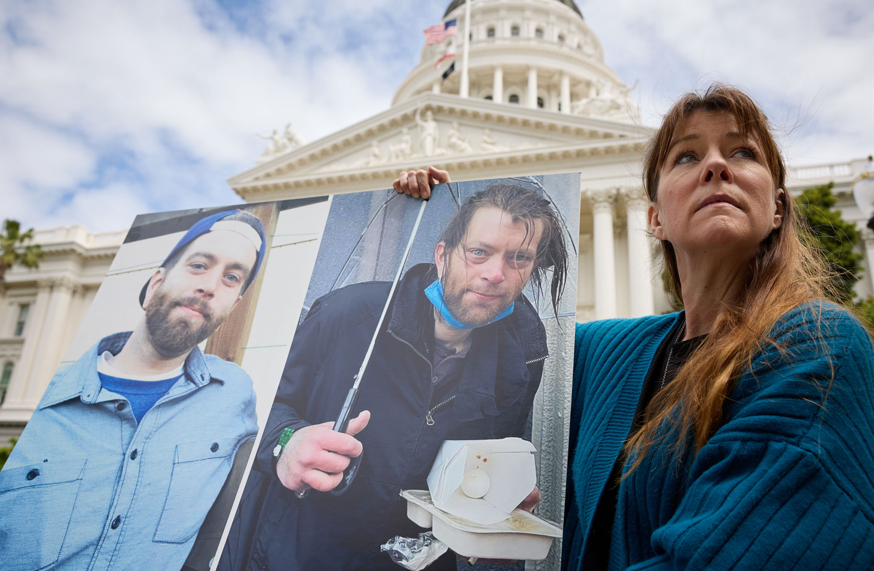 Mother Poses With Poster Of Her Addict Son
