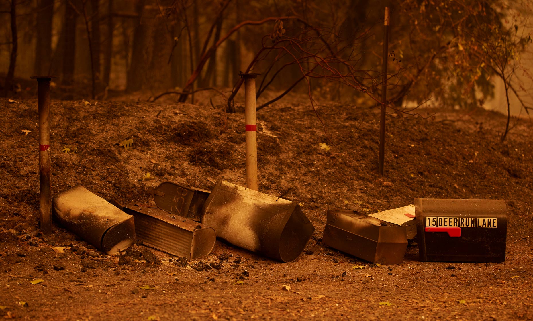 Burned Mailboxes in Wildfire